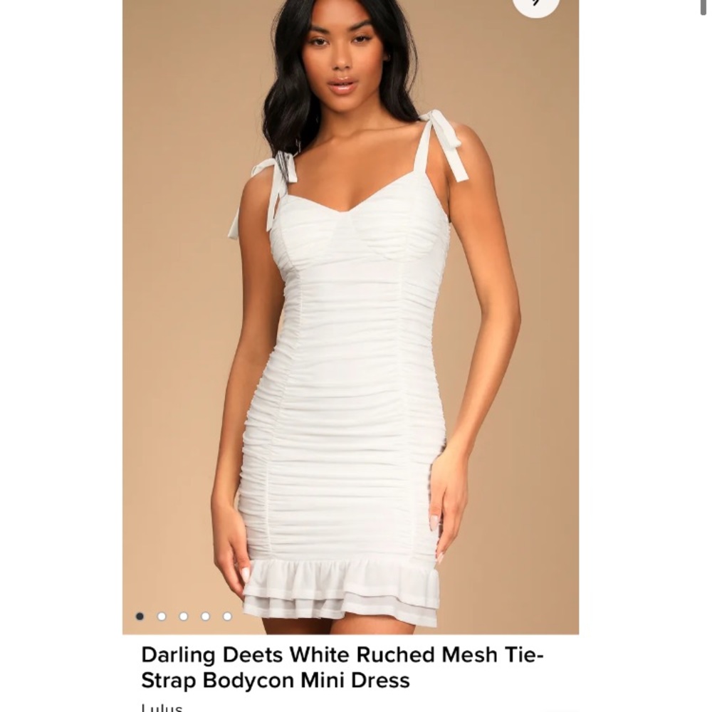 Lulus Darling Deets White Ruched Mesh Tie-Strap Bodycon Dress